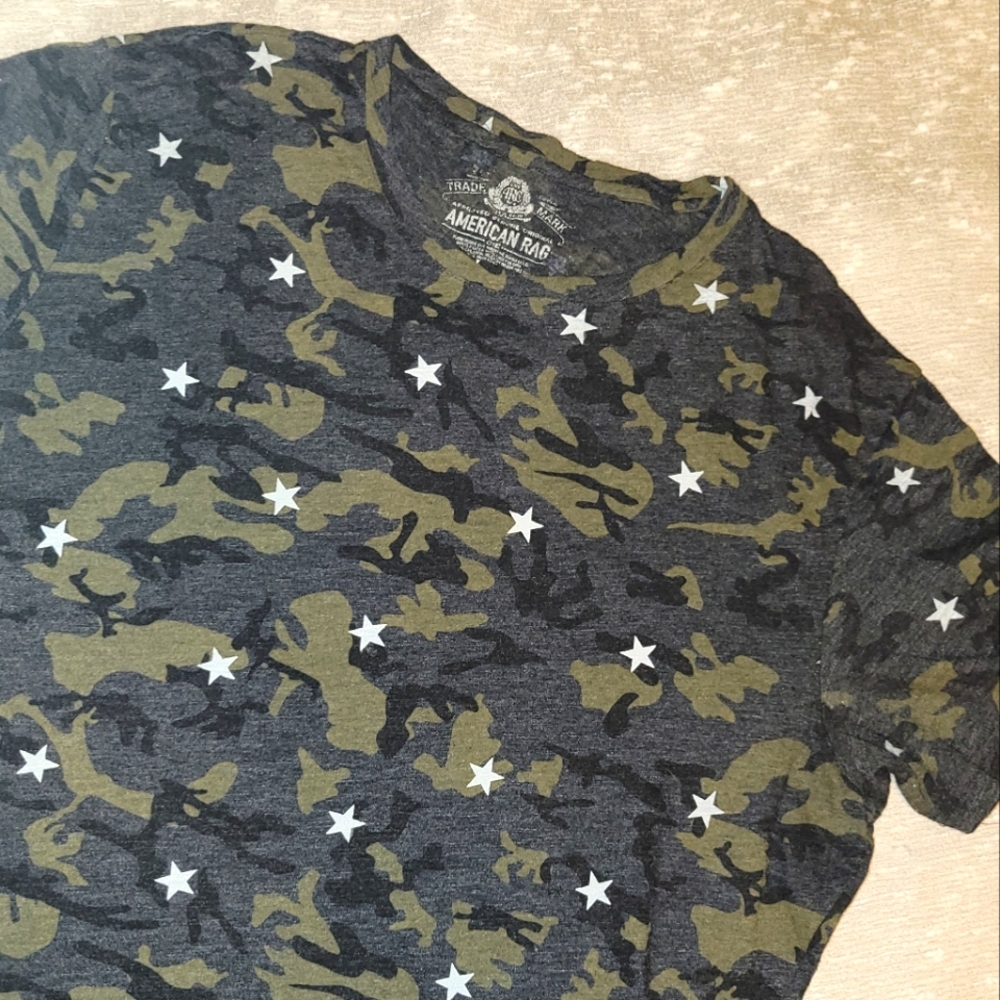 American Rag Camo and Star Print V-Neck Tee